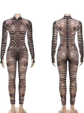 Mesh zebra print bodysuit